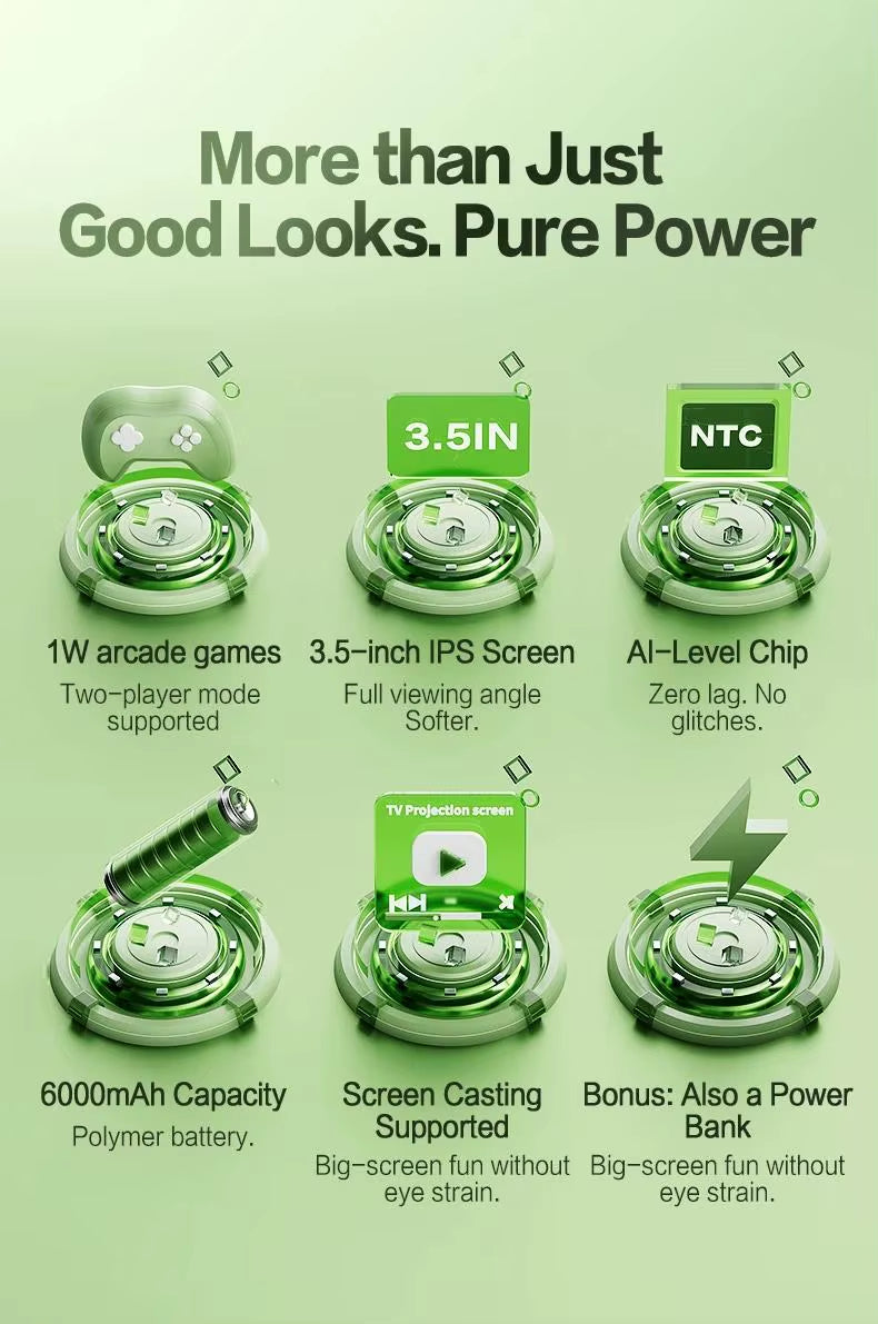 Retro Game Console - 3.5-inch IPS Screen, 6000mAh, 10000 Games | Light Green Retro Game Console - 3.5-inch IPS Screen, 6000mAh, 10000 Games | Light Green